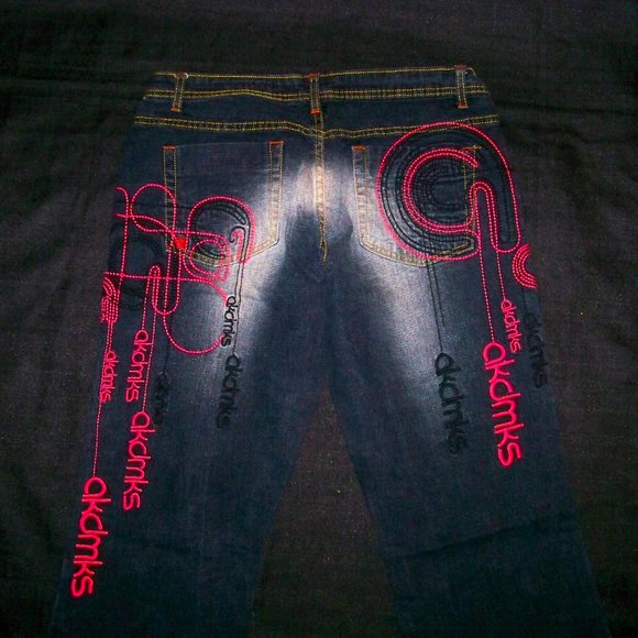 Akademiks Embroidered Embellished Flare Leg Jeans Size 13 - Picture 10 of 15